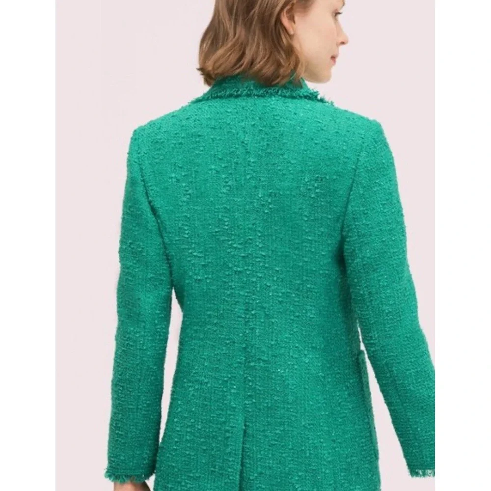 Kate Spade‎ Size 6 Sequin Tinsel Tweed Blazer Double Breasted Tropical Leaf Chic